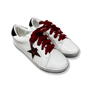 Shu Shop Salome Sneakers in Faux Leather with Cheetah Print Star + Red Laces